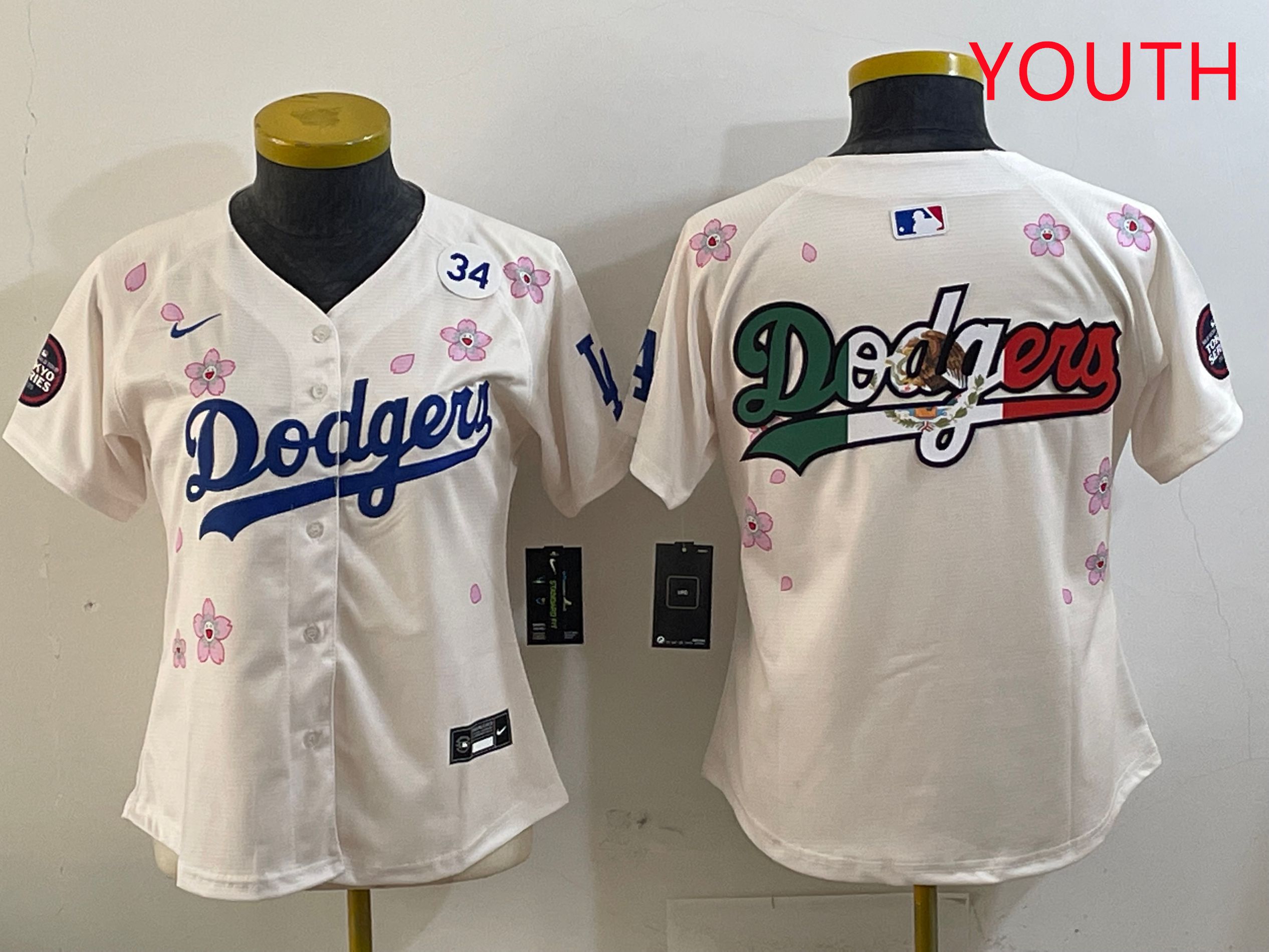 Youth Los Angeles Dodgers Blank Cream Sakura Edition 2025 Nike MLB Jersey style 11->youth mlb jersey->Youth Jersey